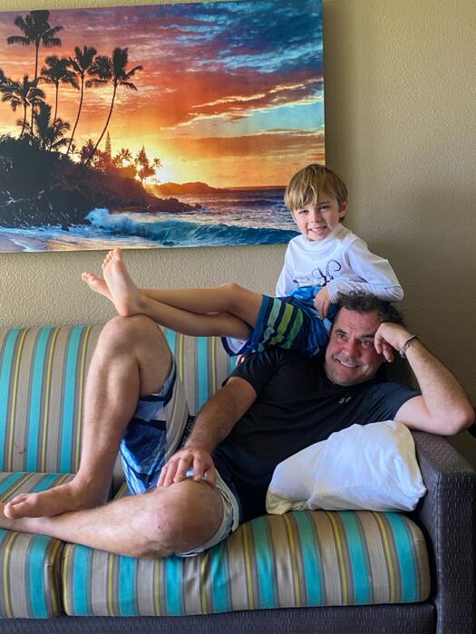 Aaron relaxing with family